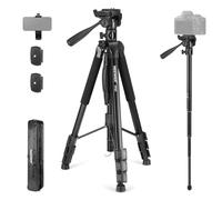 NEEWER BASICS TP05 Trépied Vidéo Monopode 74'',Tête Panoramique et Inclinable 3 Directions,Support de Téléphone Compatible avec iPhone DSLR,Support de Caméra Suspendu, Barre Transversale,Charge de 8kg