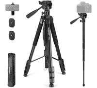 NEEWER BASICS TP05 Trépied Vidéo Monopode 74'',Tête Panoramique et Inclinable 3 Directions,Support de Téléphone Compatible avec iPhone DSLR,Support de Caméra Suspendu, Barre Transversale,Charge de 8kg