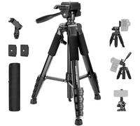 NEEWER Basics Trépied pour Appareil Photo, trépied 188cm avec Support pour téléphone Portable Compatible avec iPhone, trépied de Voyage Professionnel léger en Aluminium avec tête panoramique, TP56