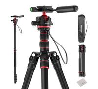 NEEWER BASICS Trépied/Monopode pour Appareil Photo,77'',Compact & Léger,pour Voyage DSLR Vidéo,avec Rotule 360°,Plateau Rapide Arca, Pieds Réversibles,Axe Central Inversé et 2 Chiffons,Charge 6kg,TP08