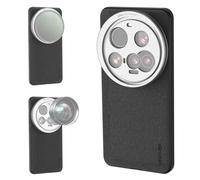 NEEWER Coque 15 Ultra,Compatible avec Xiaomi 15 Ultra,Case Protection Robuste en TPU & PC,Similicuir,avec Monture Objectif 17mm & Adaptateur de Filtre 67mm pour Chargement sans Fil,PA101 Noir & Argent