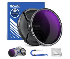 NEEWER Filtre ND Variable 55mm ND2-400 (1-9 Arrêts) avec Bouchon d'Objectif,Cordon,Chiffon,Réglage Précis de Densité Neutre,Verre Optique Multicouche Résistant aux Empreintes Digitales et aux Rayures