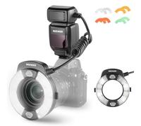 NEEWER Flash annulaire Marco 76 W Compatible avec Les appareils Photo Nikon, Sortie 1-1/128, lumière GN15 5600 K TTL avec synchronisation Rideau Avant/arrière, gels de Couleur, adaptateurs d'objectif