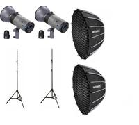 Neewer - Kit 2 Flashs Q300 + pieds + boîtes à lumière