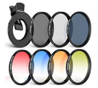NEEWER Kit de Filtre 77mm avec Clip pour Objectif de Phone, CPL, ND32, Filtre étoilé 6 Points, filtres gradués (4 Couleurs), Compatible avec iPhone 16 15 14 Pro Max 14 13 12 11
