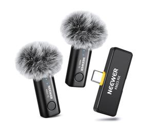 NEEWER Kit de Microphone Cravate sans Fil pour USB C, Micros à Condensateur Omnidirectionnels Compatibles avec iPhone 15, Téléphone Android Samsung, Mini Micro Cravate Antibruit pour Vlogging, KM23