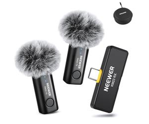 NEEWER Kit de Microphone Cravate sans Fil pour USB C, Micros à Condensateur Omnidirectionnels Compatibles avec iPhone 15, Téléphone Android Samsung, Mini Micro Cravate Antibruit pour Vlogging, KM23