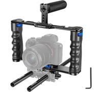 NEEWER Kit de Montage pour caméra vidéo en Alliage d'aluminium avec Deux poignée supérieure,tiges de 15 mm,Compatible avec Sony A7S III,Sony A6600 Canon EOS R5 R6 DSLR Mirrorless Camera Noir-Bleu