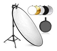 NEEWER Kit de Réflecteur de Lumière 110cm, Réflecteur Rond Pliable 5 en 1 (Translucide/Argent/Or/Blanc/Noir) avec Pince, Adaptateur Montage et Support 53-110cm pour Photographie en Studio à Angle Bas