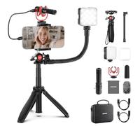NEEWER Kit de Vlogging pour Téléphone avec Lumière LED/Trépied de Voyage Perche à Selfie Tube Souple/Microphone Cardioïde USB C Branchez et Jouez pour iPhone Android Podcast Youtube Vlogger Kit,PA045