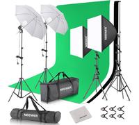 NEEWER Kit d'éclairage Continu pour Photographie avec Toiles de Fond, Supports de 2,6 x 3m, Ampoules LED 24W équivalentes à 800W (5700K), Parapluies, Softboxes, Chiffon de Nettoyage, Kit d'éclairage