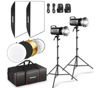 NEEWER Kit d'éclairage Flash S102-400W PRO (Packs de 2) avec 2 Déclencheurs 2,4G,2 Supports d'éclairage,2 Softbox,Réflecteur 5 en 1,Sac,Lampe de Modélisation LED 400W GN62 5600K 30W,Ventilateur Bowens