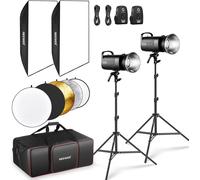 NEEWER Kit d'éclairage Flash S102-400W PRO (Packs de 2) avec 2 Déclencheurs 2¿4G¿2 Supports d'éclairage¿2 Softbox¿Réflecteur 5 en 1¿Sac¿Lampe de Modélisation LED 400W GN62 5600K 30W¿Ventilateur Bowens