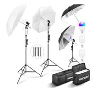 NEEWER Kit d'éclairage Photographie 400W,Kit de Studio équivalent à Incandescence,(2)Parapluies Noirs,(2)Parapluies Blancs,(2)Ampoules LED 24W,(1)Ampoule LED RGB 24W,pour éclairage Photographie,NK501