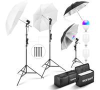 NEEWER Kit d'éclairage Photographie 400W,Kit de Studio équivalent à Incandescence,(2)Parapluies Noirs,(2)Parapluies Blancs,(2)Ampoules LED 24W,(1)Ampoule LED RGB 26W,pour éclairage Photographie,NK501
