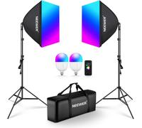 NEEWER Kit d'Éclairage Softbox 24" RGB avec App Contrôle, Lumière Softbox Studio LED 24W avec 9 Modes d'Effet pour Photographie, Certifiées CE/UKCA CRI93+ TLCI98+, Douilles en Porcelaine E27, NK800