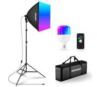 NEEWER Kit d'éclairage Softbox RGB avec Contrôle par App et 9 Modes d'Effet, Ampoule LED 24W CRI93+ TLCI98+, Douille en Porcelaine E27, Softbox 24", pour éclairage de Photographie en Studio, NK800