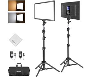 NEEWER Kit d'éclairage Vidéo LED 13" avec Trépied et Chiffon de Nettoyage, Packs de 2 Lampes de Studio Bicolores Intensité Variable 8000 mAh 3200 K-5600 K CRI97+ 2400 lux pour Enregistrement en Direct