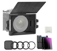 NEEWER Kit Mini Matte Box avec 2filtres ND carrés4"x5,65"(ND0,9/1,8,3/6 arrêts),1plateau de filtre,4adaptateurs d'objectif(67/72/77/82mm-95 mm),support en fibre de carbone,verre optiqueHD multicouche