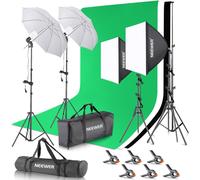 NEEWER Kit Studio Photo et éclairage, 2,6m x 3m Système de Support de Toile de Fond, équivalent 800W 5700K Ampoules LED Parapluie Softbox éclairage Continu pour Portrait et Photographie Vidéo