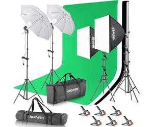 NEEWER Kit Studio Photo et éclairage, 2,6m x 3m Système de Support de Toile de Fond, équivalent 800W 5700K Ampoules LED Parapluie Softbox éclairage Continu pour Portrait et Photographie Vidéo