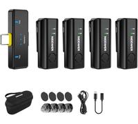 NEEWER KM23C Micro Cravate sans Fil Compatible avec iPhone Android Tablette PC Ordinateur;Omnidirectionnel,48k/24bit,Réduction de Bruit par AI(20-20kHz),Muet,Portée de 70m,Autonomie 32h (1x RX+ 4x TX)