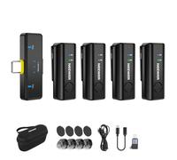 NEEWER KM23C Micro Cravate sans Fil Compatible avec iPhone Android Tablette PC Ordinateur;Omnidirectionnel,48k/24bit,Réduction de Bruit par AI(20-20kHz),Muet,Portée de 70m,Autonomie 32h (1x RX+ 4x TX)