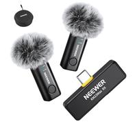 NEEWER KM23Max Microphone Lavalier sans fil 48kHz/24 bits Portée 100m Batterie 8h Suppression du bruit Micro omnidirectionnel Mini USB C Compatible avec DJI Insta360 iPhone Android Phone PC(1xRX+2xTX)
