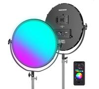 NEEWER Lampe Vidéo à Panneau Rond LED RGB 45,7cm avec Contrôle par App, 65W 6000 Lux/0,5m 2500K-8500K RGBCW éclairage de Studio de Photographie/18 Scènes/V Alimenté par Batterie pour Tournage, GR18C