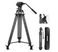 NEEWER LL34 Trépied pour appareil photo 78" avec tête fluide d'amortissement - Robuste en fibre de carbone - Avec plaque QR double mode - Compatible avec DJI RS - Charge maximale : 22 livres