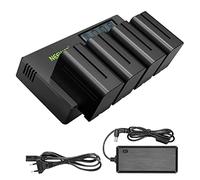 NEEWER Lot de 4 Batteries de Rechange 7,4 V 6600 mAh NP-F970 avec Chargeur de Batterie 4 canaux et Adaptateur Secteur, Compatible avec NP-F550/750/770/970 FM500H QM71D QM91D, Moniteur, Lumière vidéo