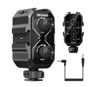 NEEWER MM01 Dual Channel Microphone Audio Mixing Adapter with 3.5mm TRS Cable, Stereo/Mono Switch, Cold Shoe Mounts for DSLR, Smartphones, Battery Powered Mic