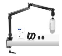 NEEWER MST002 Support de bureau à profil bas avec amortissement, bras articulés pivotants à 360 ° avec poteau de hauteur et canaux de gestion des câbles pour microphone, baladodiffusion