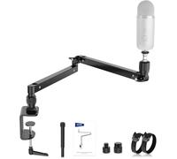 NEEWER MST002 Support de bureau à profil bas avec amortissement, bras articulés pivotants à 360 ° avec poteau de hauteur et canaux de gestion des câbles pour microphone, baladodiffusion