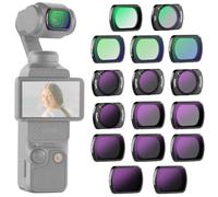 NEEWER Pack de 16 Filtres pour Pocket 3,ND8 ND16 ND32 ND64 ND128 ND256 ND1000 ND8/PL ND16/PL ND32/PL ND64/PL Diffusion Noire 1/4 1/8 Pollution Lumineuse UV CPL Compatible avec DJI Osmo Pocket 3,FL-B06