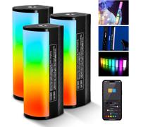NEEWER Pack de 3 Sticks LED Magnétiques Pro, Contrôle par APP/DMX, Effets Personnalisés/Groupe d'Éclairages, RGB 360°, 3200mAh, 2500-10000K, IRC97, 17 Scènes, pour Vidéo et Photographie, TL98C