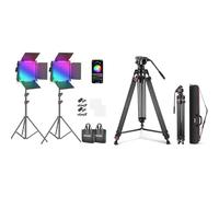 NEEWER Panneau LED 660, Pack de 2 Lampes réglables Depuis l'APP, Kit d'Eclairage Vidéo & Trépied vidéo Pro 74" avec tête Fluide, Plaque QR Compatible avec DJI RS Gimbals Manfrotto