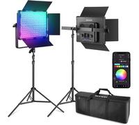 NEEWER PL60C Panneau Vidéo LED RGB avec Pieds d'Éclairage à Ressort de 2m/6,6ft/Sac, Pack de 2, APP/2,4G/Contrôle DMX Lampe, 60W 23000lux/0,5m 2500K-10000K 18 Scènes RGBCW Pro Lumière Studio Photo