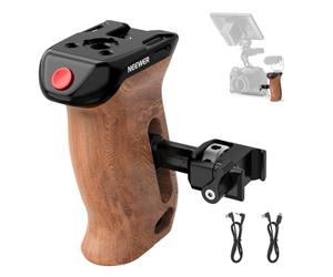 Neewer Poignée latérale en bois avec déclencheur à distance de démarrage/arrêt d'enregistrement NATO - Filetage 6,35 mm et 9,5 mm - Réglage vertical - Charge de 10 kg - Compatible avec cage d'appareil