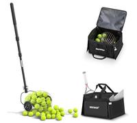 NEEWER TB01S Tennis Ball Picker, 77-148 cm, Telescopic, Top Recovery Basket, Roller Stand for Tennis Balls, Training Accessories and Equipment