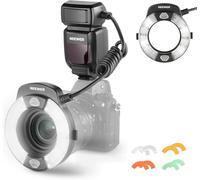 Neewer RF1-N Marco Ring Flash Lumineux Compatible avec Appareil Photo Nikon, 76 W GN15 5600 K TTL éclairage 1-1/128 Sortie Rideau Avant/arrière Gel de Couleur synchronisé, Anneaux adaptateurs