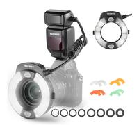 Neewer RF1-N Marco Ring Flash Lumineux Compatible avec Appareil Photo Nikon, 76 W GN15 5600 K TTL éclairage 1-1/128 Sortie Rideau Avant/arrière Gel de Couleur synchronisé, Anneaux adaptateurs