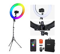 NEEWER Ring Light LED RVB 45,7cm, 42W à Intensité Variable 2500K-10000K GM ± 50 Bicolore CRI97+/TLCI98+ 360° Polychrome 18 Scènes pour Selfie Maquillage TikTok Vlog, RGB18 II