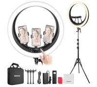 NEEWER RP19H Anneau lumineux de 48,3 cm avec trépied, 3 supports de téléphone, chiffon de nettoyage compatible avec iPhone, anneau LED 2,4 G pour enregistrement vidéo, studio, streaming, zoom, selfie