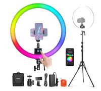 NEEWER SRP18C Ring Light Kit LED RGB, Lumière Anneau Mince Contrôle App, Pied Lumière Réversible, Assistance téléphonique, Tête Sphérique, 2500-10000K, IRC95+/TLCI 97, 18Scènes pour TikTok/Makeup/Jeux
