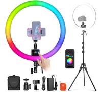 NEEWER SRP18C Ring Light Kit LED RGB, Lumière Anneau Mince Contrôle App, Pied Lumière Réversible, Assistance téléphonique, Tête Sphérique, 2500-10000K, IRC95+/TLCI 97, 18Scènes pour TikTok/Makeup/Jeux