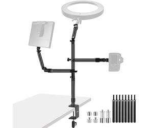 NEEWER Support de Montage de Bureau pour caméra aérienne avec 2 Bras de flèche pour appareils de Photographie :Anneau Lumineux vidéo,Support de téléphone,Webcam,Micro,Reflex numérique Compact,ST008
