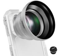 NEEWER Téléobjectif HD 65mm pour téléphone avec Pare-Soleil (Argent), Zoom 1,7X pour Plaque arrière filetée 17mm, Cage et étui pour téléphone Compatible avec iPhone et Android, LS-66