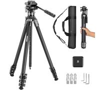 NEEWER Trépied de Voyage en Fibre de Carbone avec tête de Fluide amortie Amovible, Support léger pour caméra vidéo avec Boucle à Rabat Rapide en métal, Plaque QR de Type Arca Compatible avec Peak