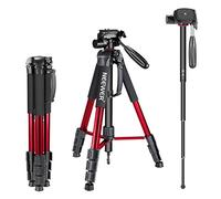 Neewer Trépied Monopode Portable 177 cm en Alliage Aluminium avec Tête 3 Voies Pivotante Panoramique, Sac pour DSLR, DV Vidéo Caméscope, Charge Admissible de 4 Kilogrammes Rouge (Sab264)